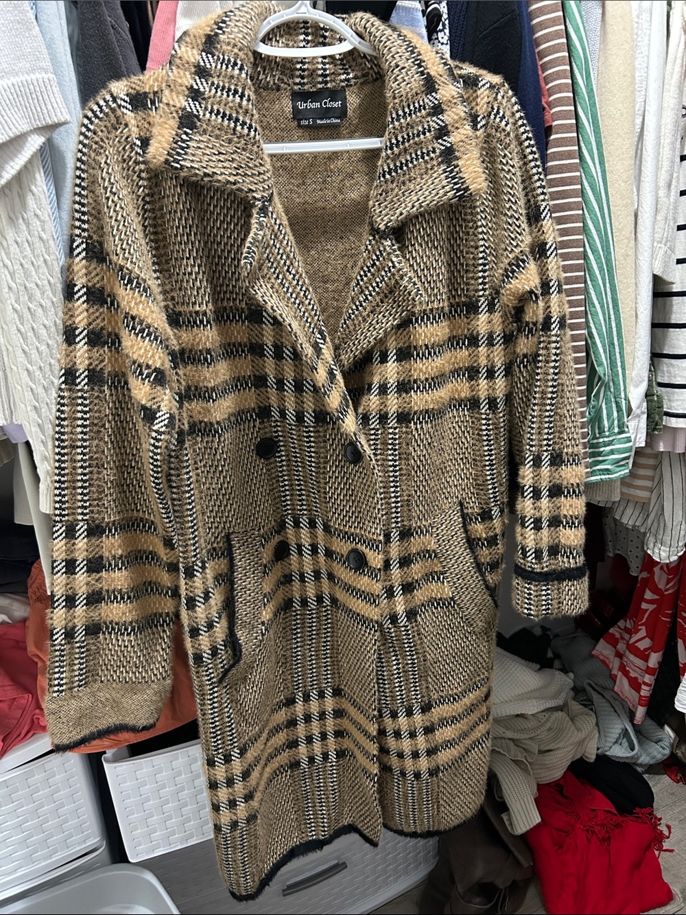 Tan Plaid Soft Trench Coat